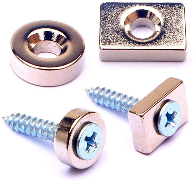 타공자석 택1 원형 12mm 직사각형 15mmx10mm 자석 두께 4T 구멍 홀 피스 체결 고정 나무 목재 벽 강력 마그네트 ND 네오디움, 1개