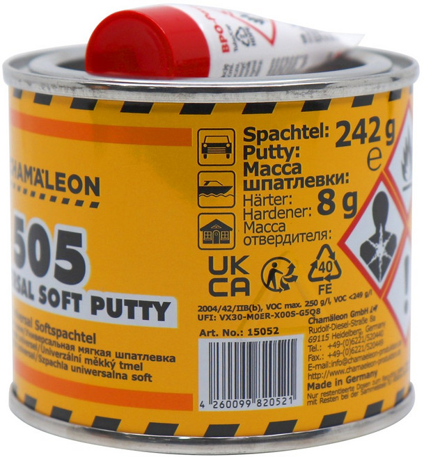 독일제 카멜레온 505 슈퍼소프트 판금 아연 퍼티 빠데 경화제포함, 250g_15052, 1개