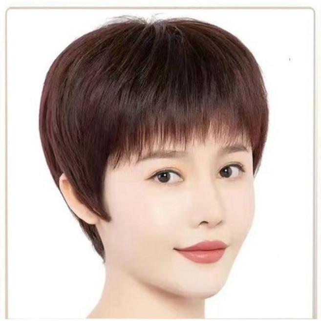 FANSYLI 50대 60대중년 여성 가발 엄마 가발 전체가발 단발가발 항암가발 패션 가발2601K36, 1개, 다크브라운