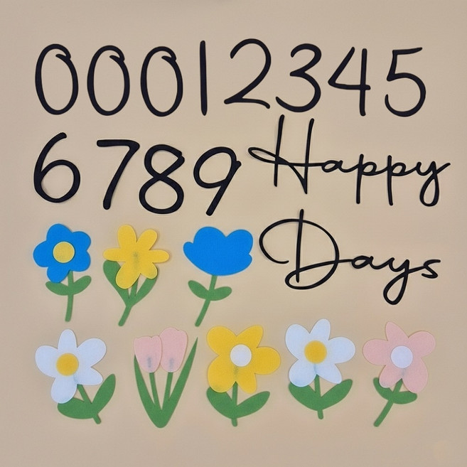 아기 셀프촬영 성장사진 꽃 펠트 숫자 기념일 촬영소품 1000일까지 풀세트, 1세트, 꽃펠트 풀세트