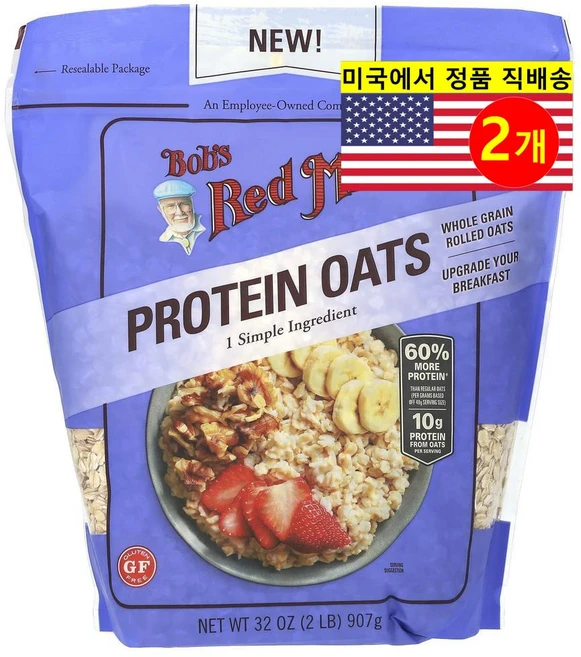 Bob's Red Mill 건강하고 맛있는 식사 간식용 레귤러 프로틴 오트밀 907g 1개, 2개 - 쿠팡