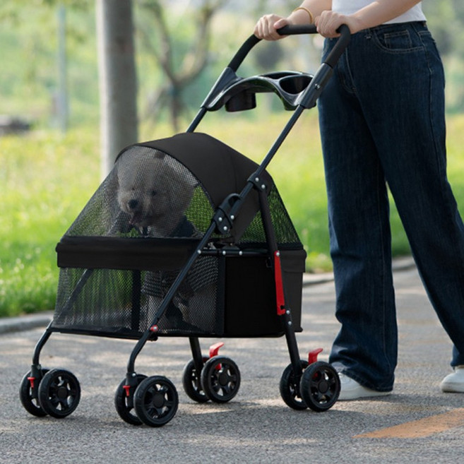 접이식 개모차 매쉬 애견 중형견 소형견 펫웨건 폴딩RAM, 1개, 저상형 강아지 유모차