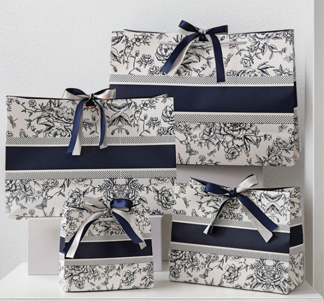 블루시크릿 오리엔탈 패턴 선물 고급 종이백 3p, 겹리본장식