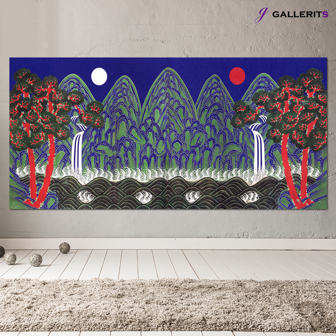 갤러리츠 일월오봉도 한국화 풍수 돈들어오는 그림 거실 안방 침실, 중형-85x40(가로x세로cm), P108-일월오봉도, 1개