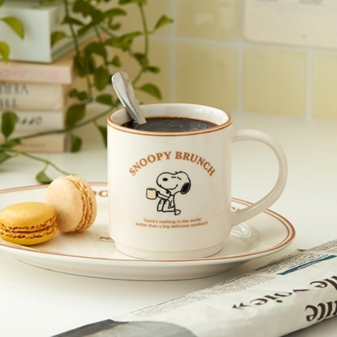[텐바이텐] 피너츠 스누피 브라운 라인 머그컵, 1개, 화이트