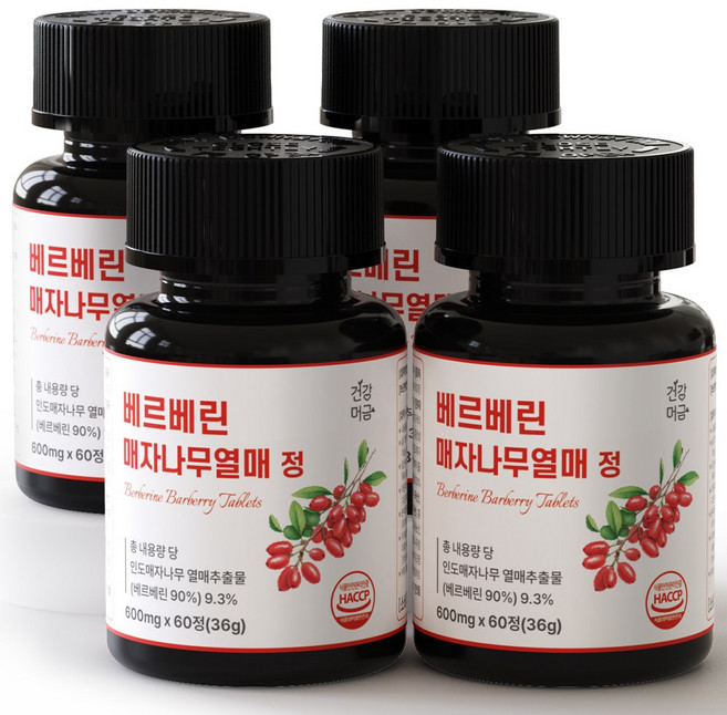 건강머금 베르베린 매자나무열매 추출물 정 식약청인증, 4개, 60정