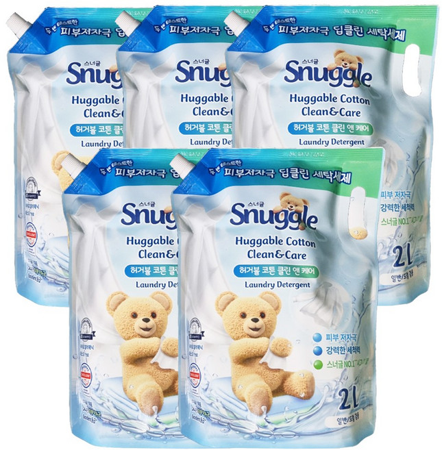 스너글 클린 앤 케어 허거블 액상세제 코튼향 리필, 2L, 5개