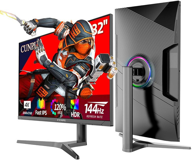 CUN 32인치 4K 게이밍 모니터 144Hz UHD 고속 IPS 패널 1ms GTG sRGB 120 10비트 지싱크 및 프리싱크 4k 120Hz VRR ALLM 지원 HD 2