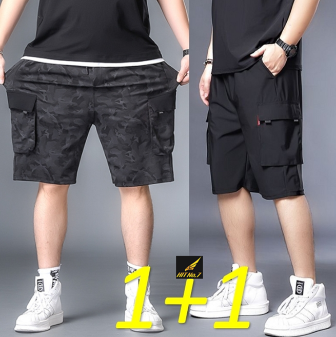 (1+1)2벌세트 XL-10XL 빅사이즈 남성 트레이닝바지 반바지 카고 반바지 스판 여름 건빵바지 SMHTP40