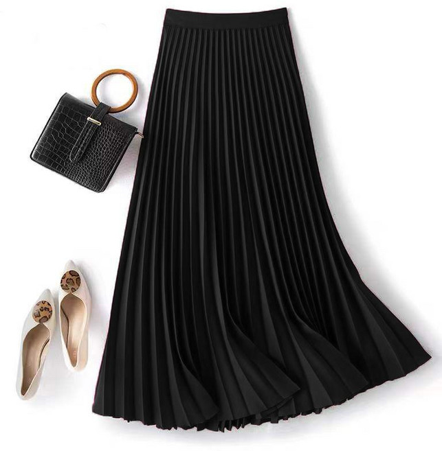 탑트레일 새틴 아코디언 플리츠 A라인 롱스커트