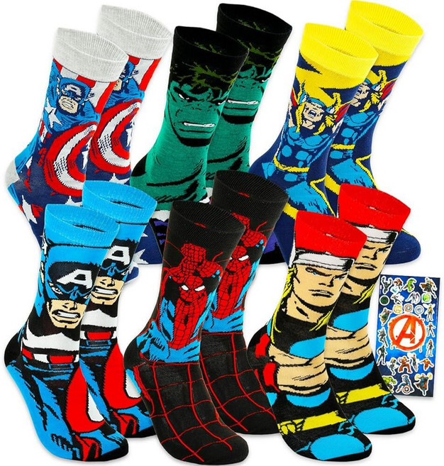 Marvel Avengers Socks for Men Set - Bundle with 6 Pairs of Crew Socks for Men Size 6-12 Featuring