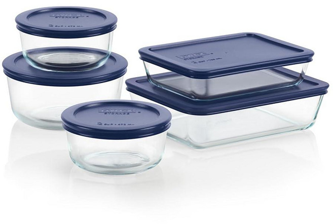 Pyrex Simply Store 유리 식품 보관 용기 (14피스 BPA 프리 뚜껑 오븐 사용 가능), 1개