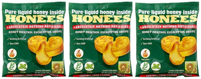 Honees 허니스 허니 목캔디 멘솔 유칼립투스맛 20개입, 100g, 3개 - 쿠팡