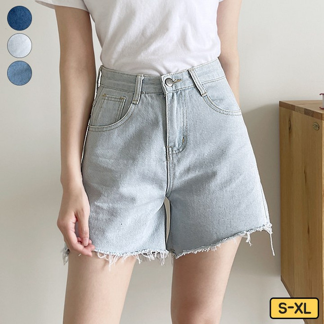 여리진 여성용 데님 밑단 사선 헤짐 반바지 A라인 숏팬츠 빅사이즈까지
