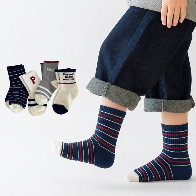아동용 어린이 드림 중목 양말4켤레 세트
