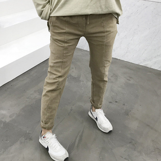 용된다 남자 빈티지 절개 밴딩 테이퍼드 면바지