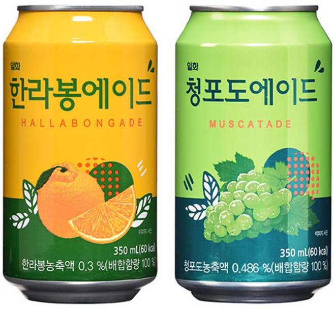 일화 한라봉에이드12P 청포도에이드12P 350ml 24캔