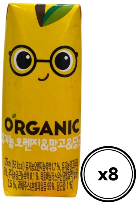 롯데칠성음료 오가닉 오렌지 & 망고 & 당근 주스, 125ml, 8개 - 쿠팡