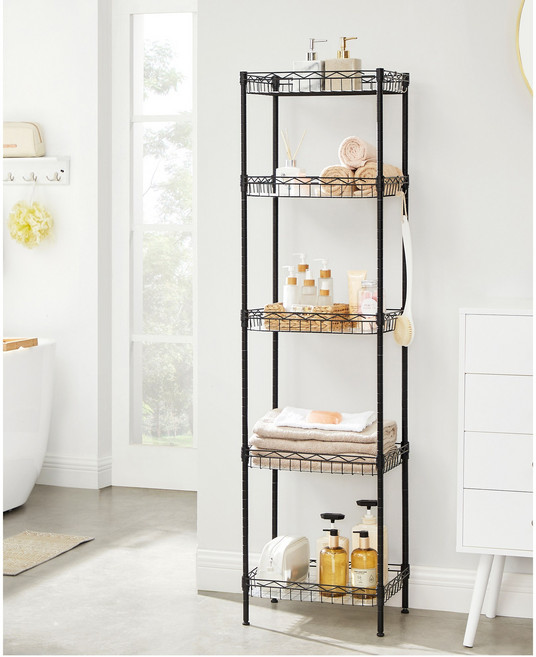 SONGMICS 튼튼한 다용도 조립식 철제선반 수납 선반, 5단, 블랙