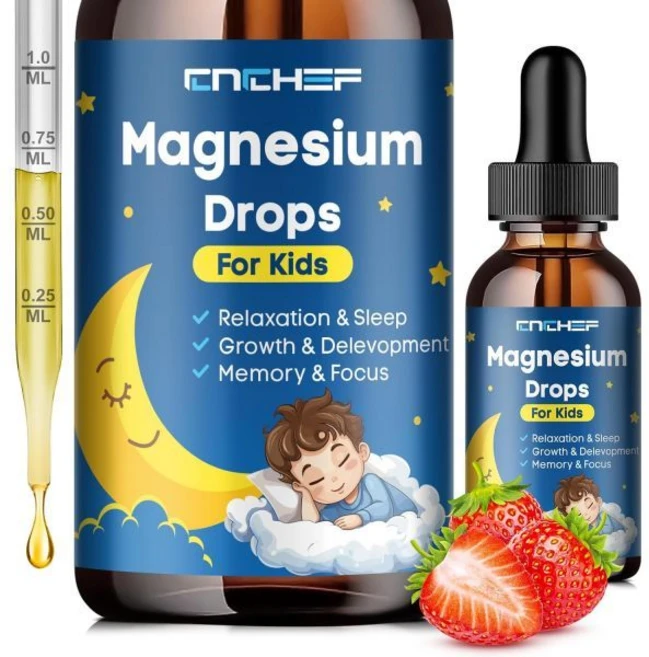 키즈 마그네슘 젤리 드롭스 어린이용 글리시네이트 액상 차분함 뇌 비타민 B6 C D3 오메가3 L테아닌 아연 종합 포함 딸기 맛 2 플로우 온스, 1개 - 쿠팡