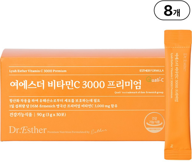 본사직영 여에스더 비타민C 3000 프리미엄 l 하루 한 포 3000퍼센트 고함량 l, 30회분, 8개