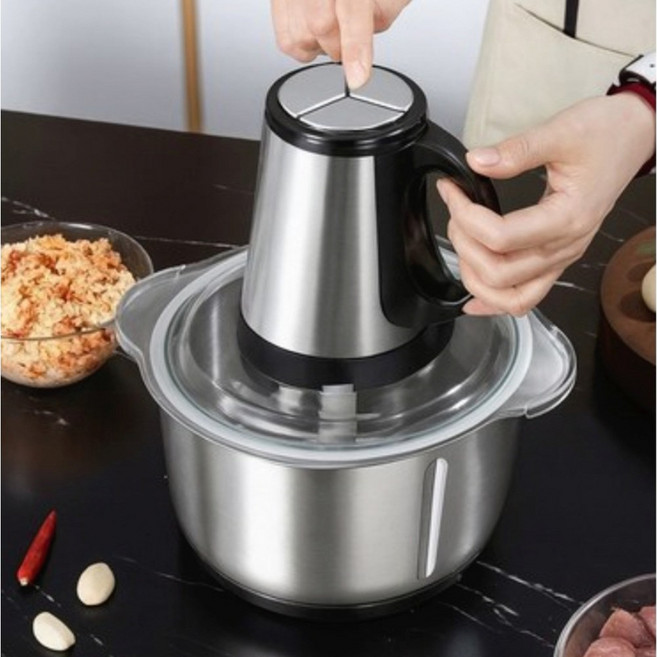 프리라이프 - 다용도 고기분쇄기 채소다지기 야채분쇄기 3L 대용량, 은회색, 1세트