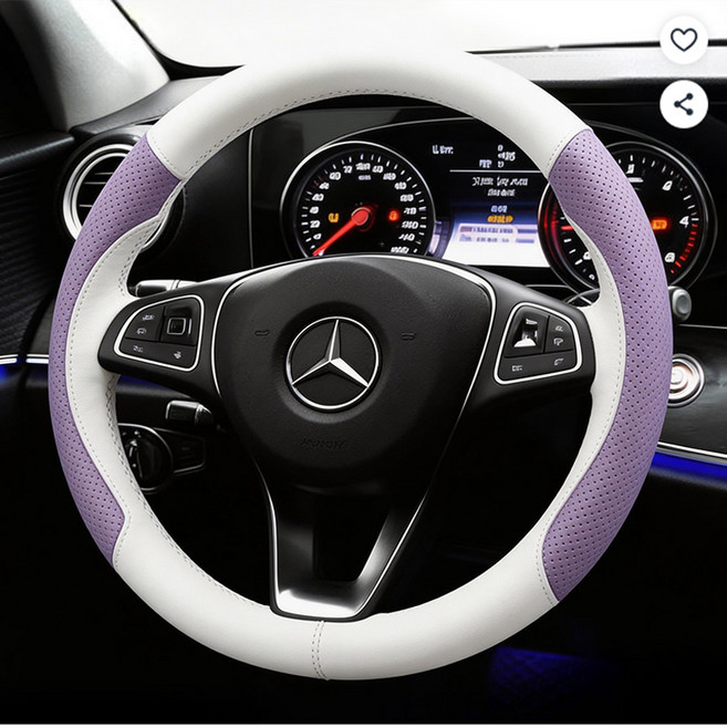 프리미엄 논슬립 실리콘 투톤 핸들커버 자동차 숨쉬는 타공 핸들커버370mm~380mmXFXPT798, 보라 화이트