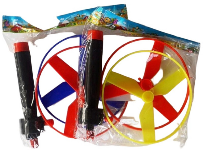 懷舊童玩空中拉線圓盤竹蜻蜓戶外玩具, 多色, 1套