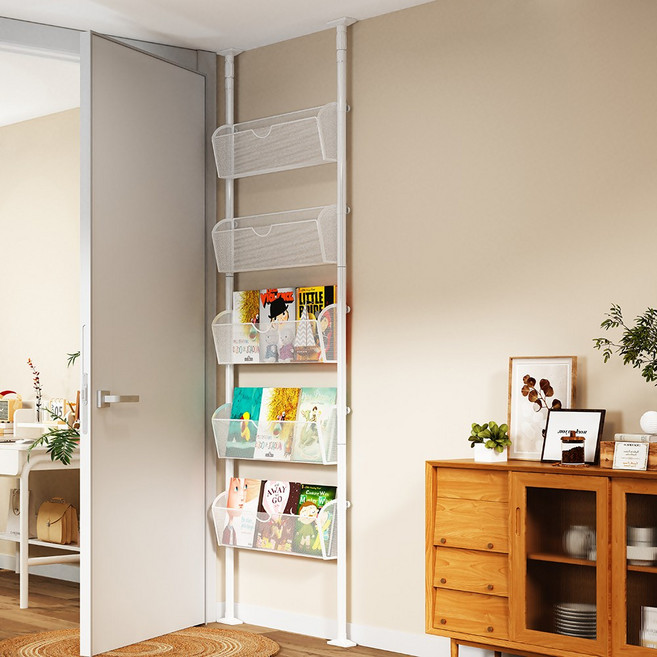 워촹스 다용도 무타공 벽선반 틈새 문뒤 수납장 책 가방 간식 등을 넣을 수 있습니다, 화이트, 5단