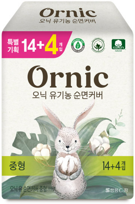 오닉피노 유기농 순면커버 생리대 중형 18개입, 1개