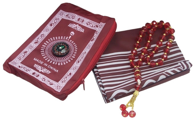 여행 무슬림기도 깔개 쉬운 접는 휴대용 숭배 가족기도를위한 카펫