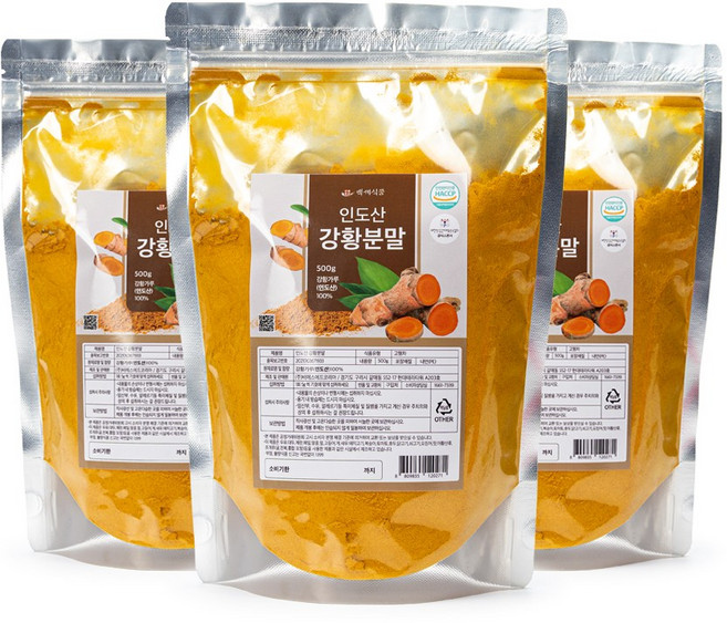 백세식품 강황가루 인도산 HACCP 인증제품, 3개, 500g