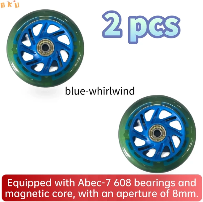 100mm(4인치) 플래시 롤러 휠 - 조용하고 내구성이 뛰어난 발광 PU 휠 인라인 스케이트 및 스쿠터에 적합(2, [04] blue, [08] 80mm