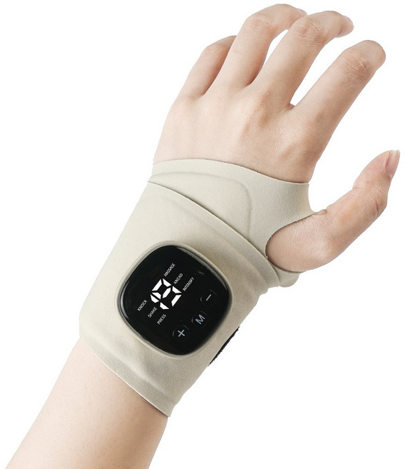 Gaayou 저주파 손목 마사지기 EMS 손 안마기 손목 관절 보호대 무선 양손용 아대 충전식, 베이지