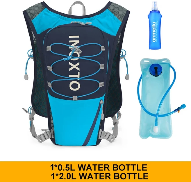 INOXTO 경량 러닝 배낭 수분 공급 조끼 자전거 마라톤 하이킹에 적합한 및 휴대용 5L, 03 Blue 2500ml