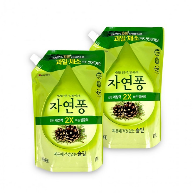 자연퐁 솔잎(1.1L 리필)-2개 주방세제 비린내 기름기 찌든때 설거지, 2개, 1.1L