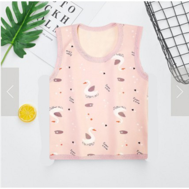 YOBEYI 寶寶加絨保暖背心 秋冬加厚牛奶絲卡通兒童打底馬甲 粉色天鵝款 140碼