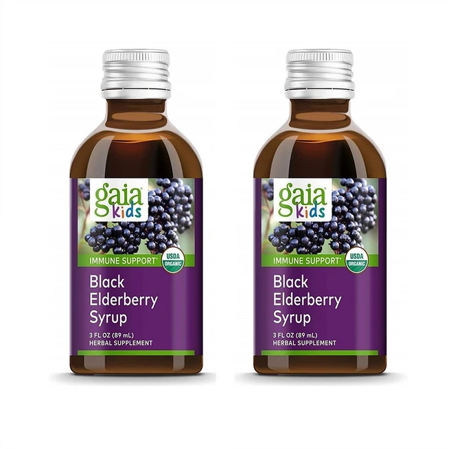 Gaia Herbs GaiaKids Black Elderberry Syrup 가이아 허브스 가이아키즈 블랙 엘더베리 시럽 3oz(89ml) 2팩, 어린이, 액상, 1개, 89ml - 쿠팡
