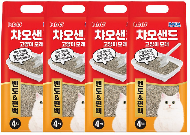 이나바 응고형 챠오샌드 벤토 & 편백 고양이 모래, 4kg, 4개, 무향