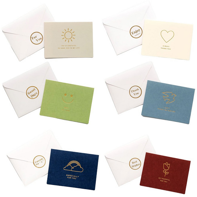 감사 축하 미니 메세지 카드+봉투세트 엽서 편지지, 6개입