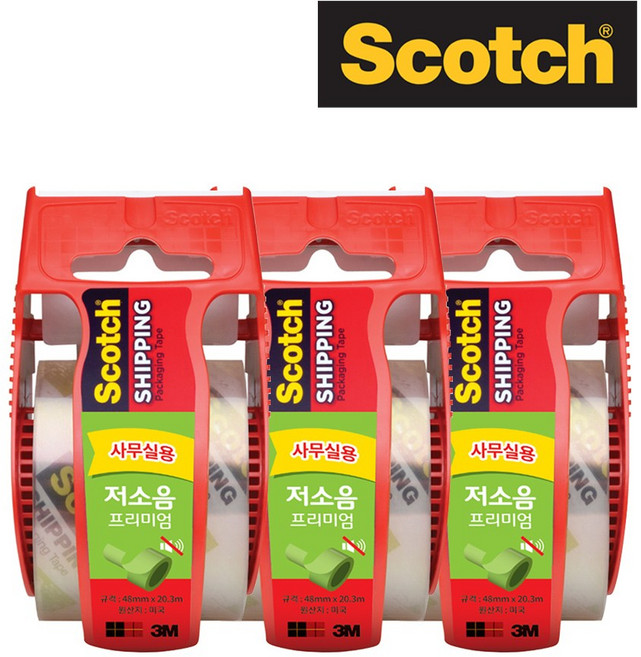 3M 스카치 프리미엄 포장용 저소음 테이프, 3개