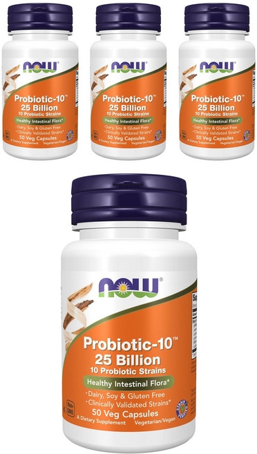 NOW Foods Probiotic-10 益生菌 250億 素食膠囊, 50錠, 4個