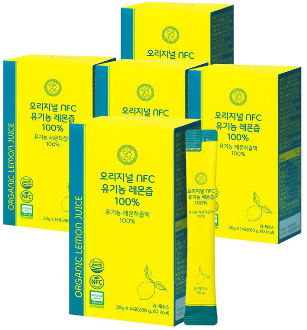 아르디엠 오리지널 NFC 유기농 레몬즙 100% 착즙 레몬 원액, 280g, 5개
