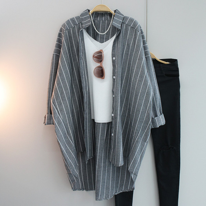 달콩 여성 로린스트라이프루즈핏롱셔츠 빅사이즈