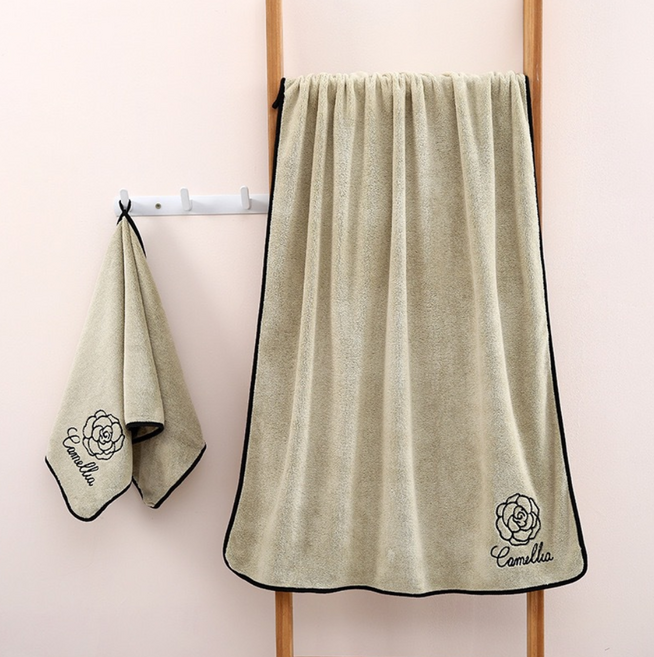 리쿠 호텔 대형 바스타월 35x75cm + 70x140cm, 1세트, 카키