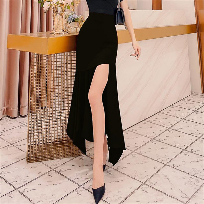 besteffie 여름 여성 섹시 앞트임 언발란스 하이웨스트 슬림 롱스커트 오피스룩 하객룩 K87