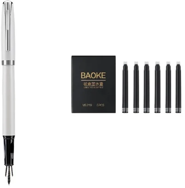 BAOKE PM189 럭셔리 메탈 만년필 선물 세트 이리듐 펜촉 6가지 색상 선물 케이스 캘리그래피 부드러운 필기, 01 M, 04 1pc white set