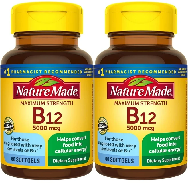 네이처메이드 맥시멈 스트렝스 비타민 B12 5000mcg, 2개, 60정, 60정 - 쿠팡