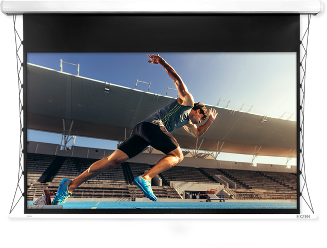EXZEN 엑스젠 EV-SPR2 150 전동스크린 전동노출 빔스크린 탭텐션 무선리모컨 150인치