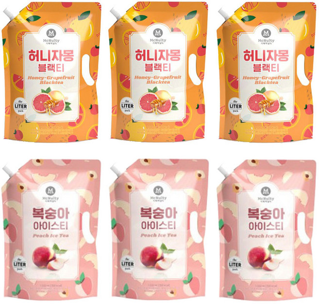 맥널티 복숭아 아이스티 3L / 허니자몽 블랙티 3L 묶음행사, 6개, 1L